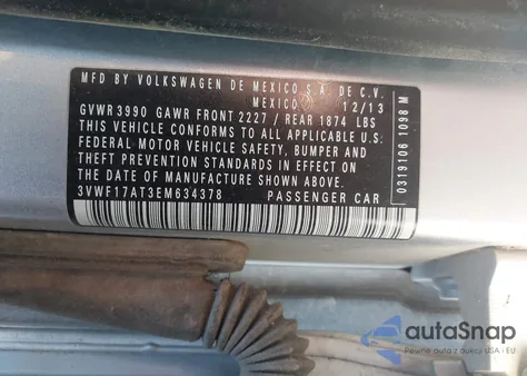 2014 Volkswagen Beetle 1.8T Entry z USA, uszkodzony, nr VIN 3VWF17AT3EM634378